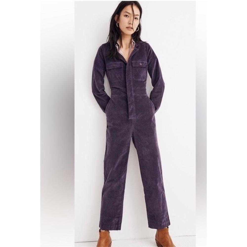 Madewell Purple Eggplant Stretchy Velvet Velveteen Slim Coverall Jumpsuit Sz 00